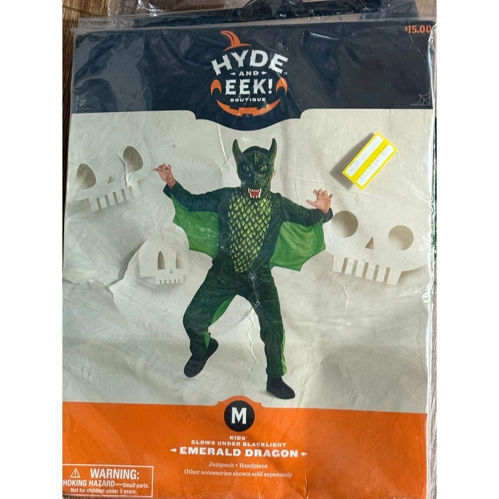 Hyde and Eek Boutique Kids Emerald Dragon Costume Jumpsuit Mask Green Size M